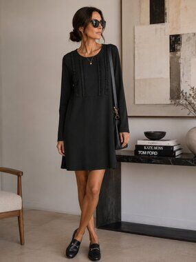 BCBGeneration Dress Womens M Black Ruffle Long Sleeve NWT Chic Minimalist